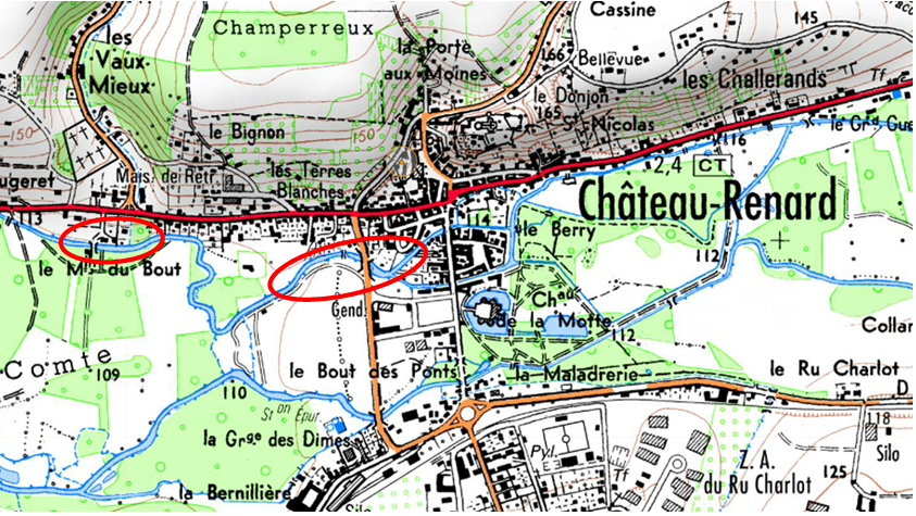 Carte IGN ; localisation des travaux à Château Renard