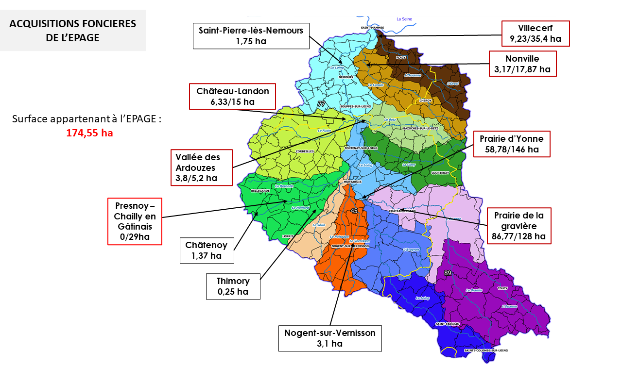 Carte des acquisitions foncières de l'EPAGE du Bassin du Loing